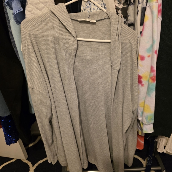 Gray Ribbed Hooded Cardigan - Picture 3 of 3